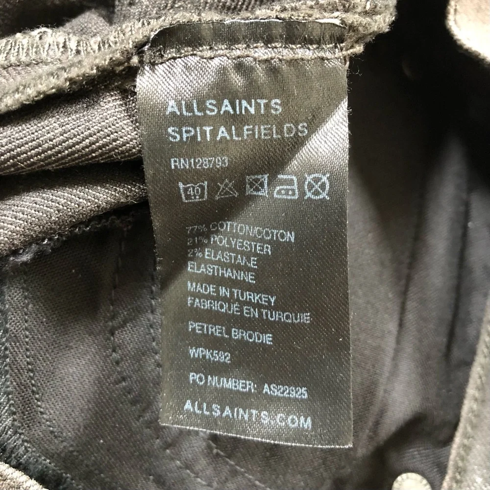 ALLSAINTS Coated Skinny Jean Ankle Zipper Size W25